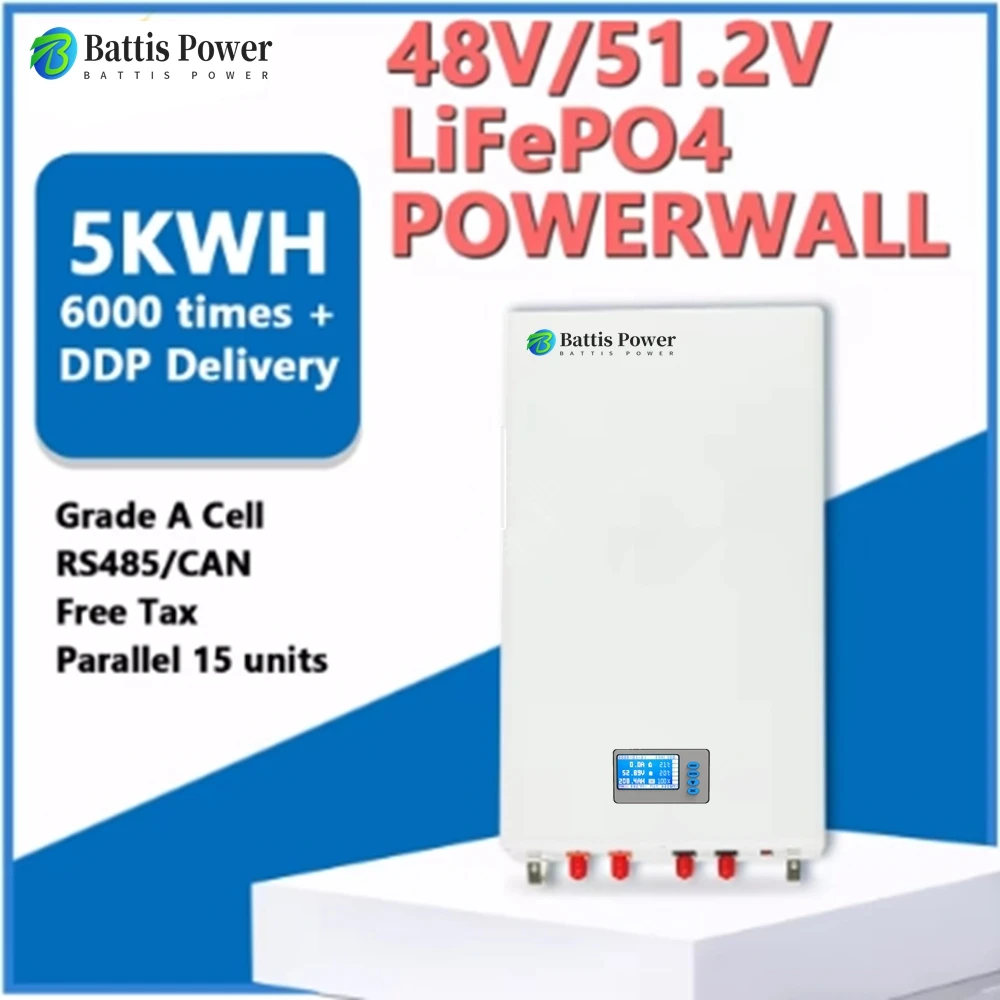 

JNX-48V 200Ah Powerwall 10KW LiFePO4 Battery 51.2V 100Ah5KW 32 Parallel CAN RS485＞6000 Cycles For Solar