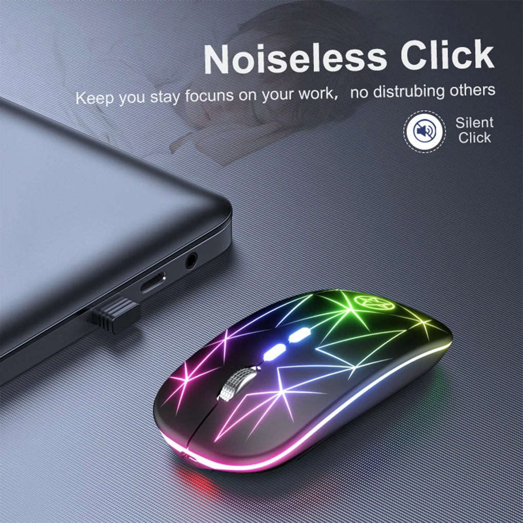 Brand New Wireless Mouse RGB Computer Mouse Gaming Silent Rechargeable Ergonomic With LED Backlit USB Mice For PC Laptop