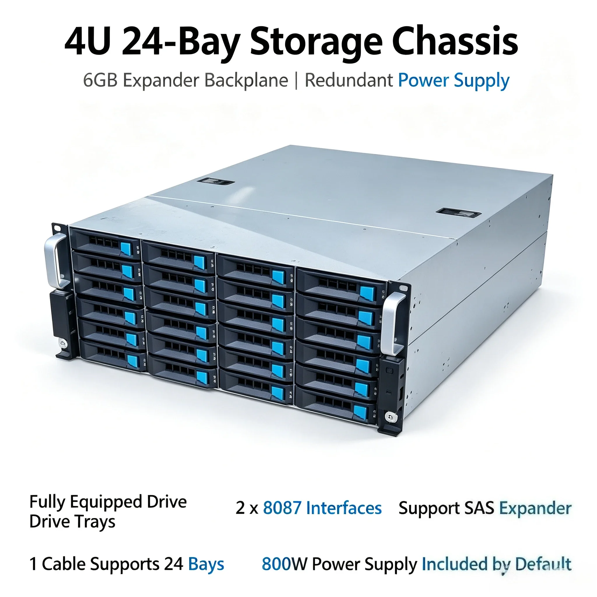 4U Rackmount 24 Bay Hot Swap Server Chassis, 12G SAS Expander Backplane, NAS Multi-HDD Cloud Storage Storage Case