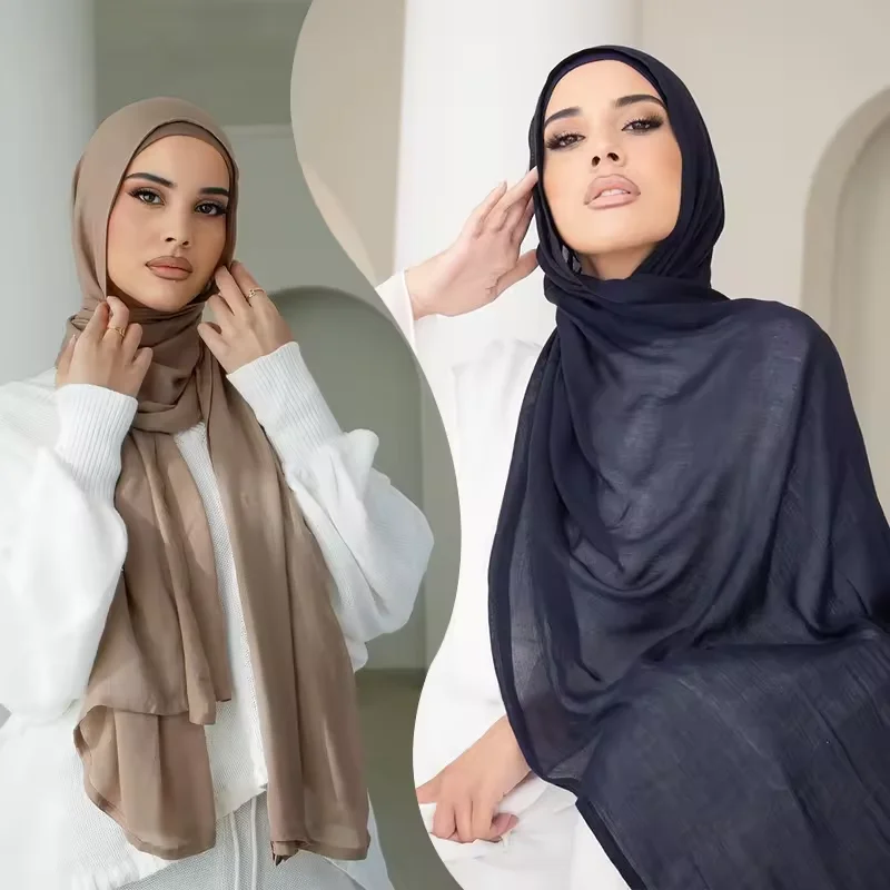 Viskose Hijab Set passende Farbe Kappe einfache Baumwolle modale muslimische Frauen Schal weichen Schal Rayon Doppels tiche Rand Schal Hijab