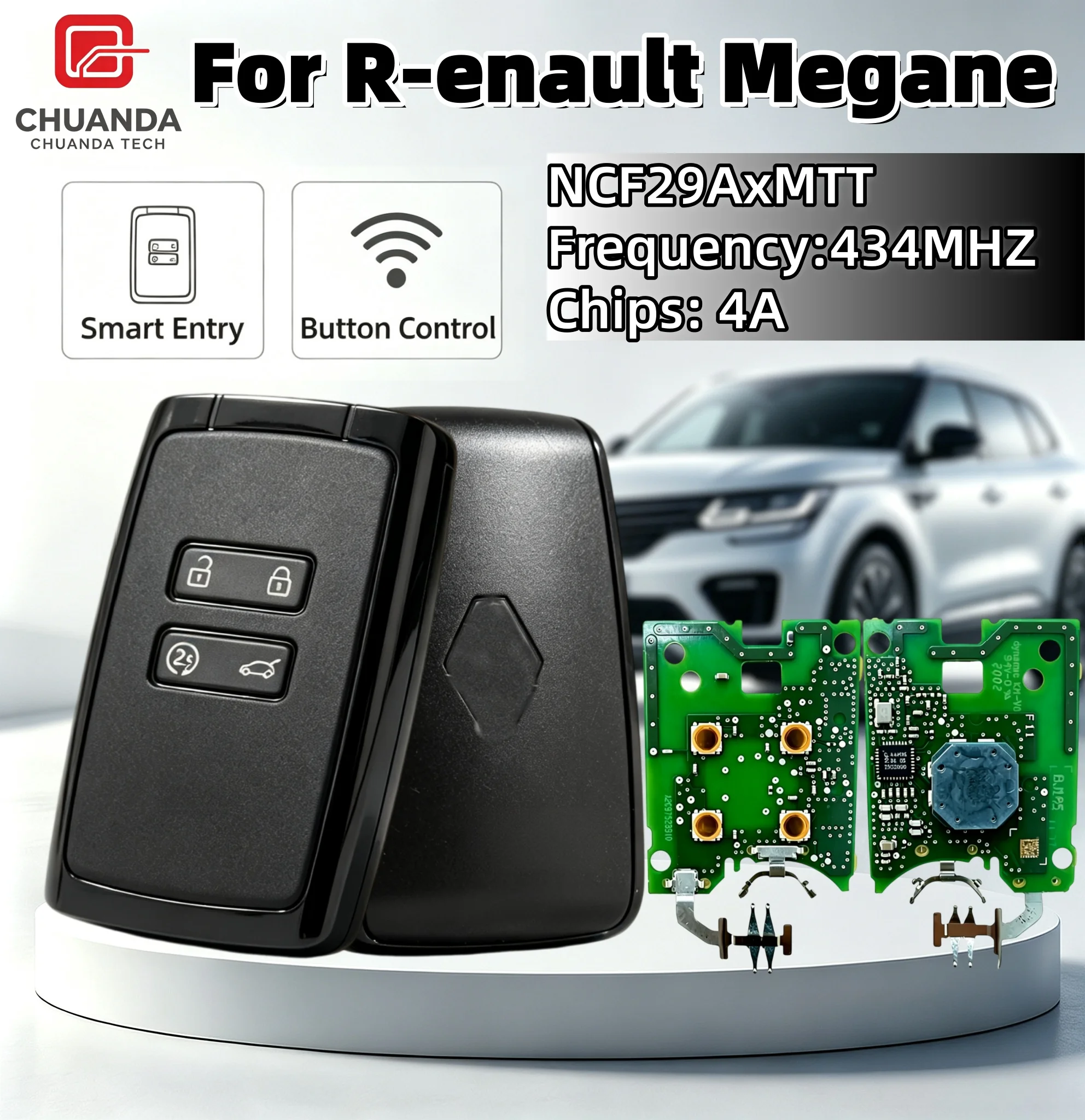 Suitable for Renault Megane Original Four-Button Smart Card Remote Control Key Ncf29Axmtt4A Chip 434Mhz Compatible with Nxpkiller Mckb63