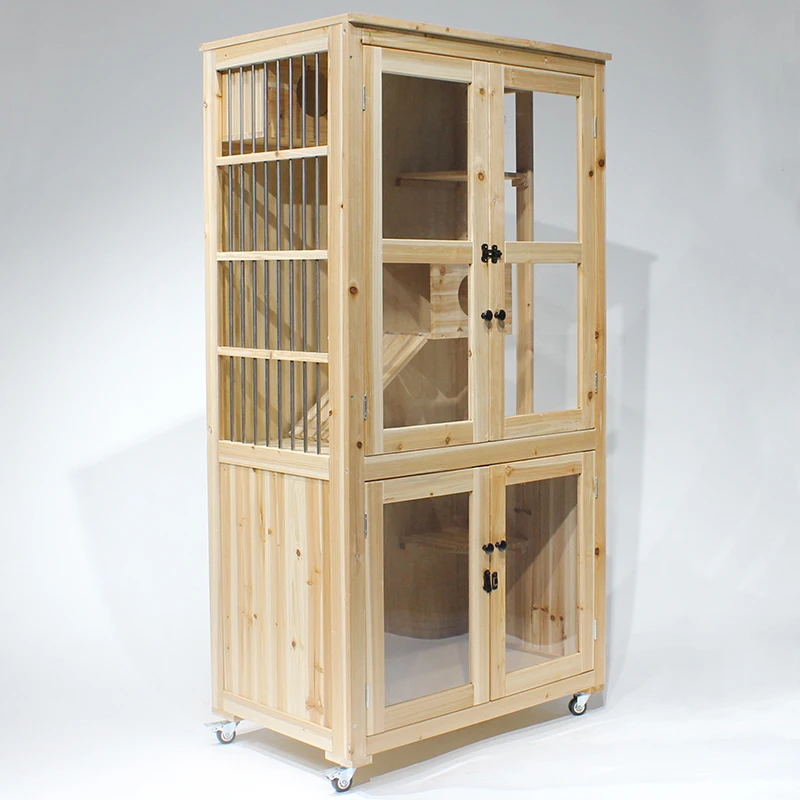 Indoor wooden cat cabinet house cage, cat house nest house, oversized space, household solid wood villa