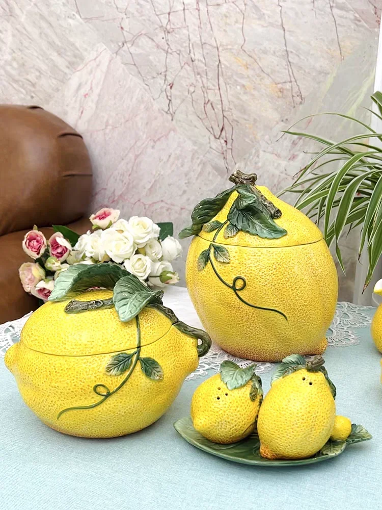 Export ceramic lemon sealed storage tank storage tank creative household dried fruit candy jar