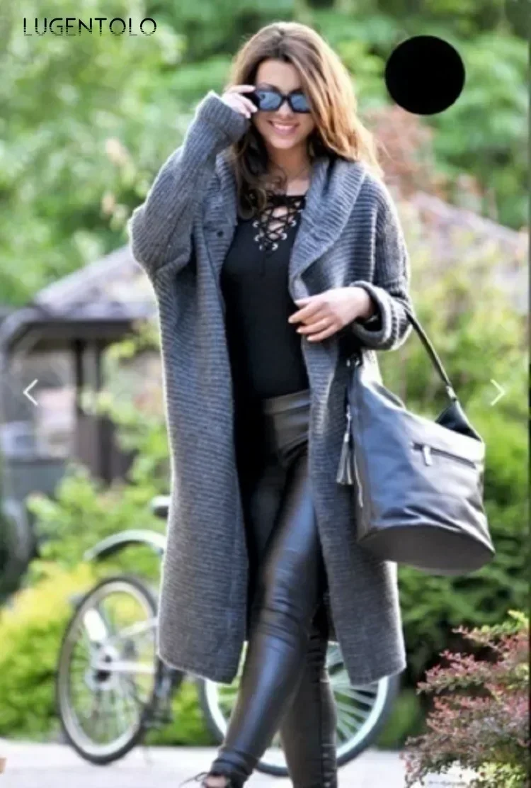 Women Hooded Cardigan Sweater Simple New Autumn Winter Loose Female Casual Button Large Size Long Clothing