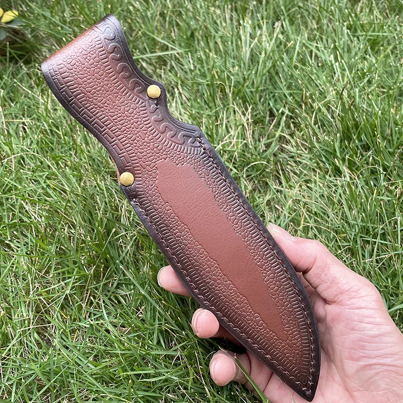 24 CM Fixed Blade Straight Knife Holder Two Layers Cowhide Embossed Scabbard Universal Knife Cover for Hunting Knife Holsters