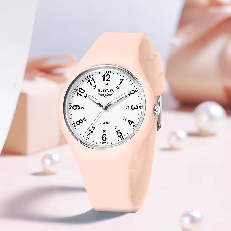 

LIGE Fashion Quartz Woman Watch Elegant Classic Outdoor Casual Silicone Waterproof Luminous Candy Color Wild Womens Wristwatches