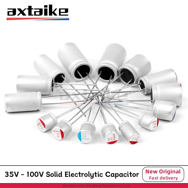 10PCS 35V 50V 63V 100V 10uF 22uF 33uF 47uF 68uF 100uF 150uF 220uF 330uF 470uF 560uF 680uF 820uF Solid Electrolytic Capacitor