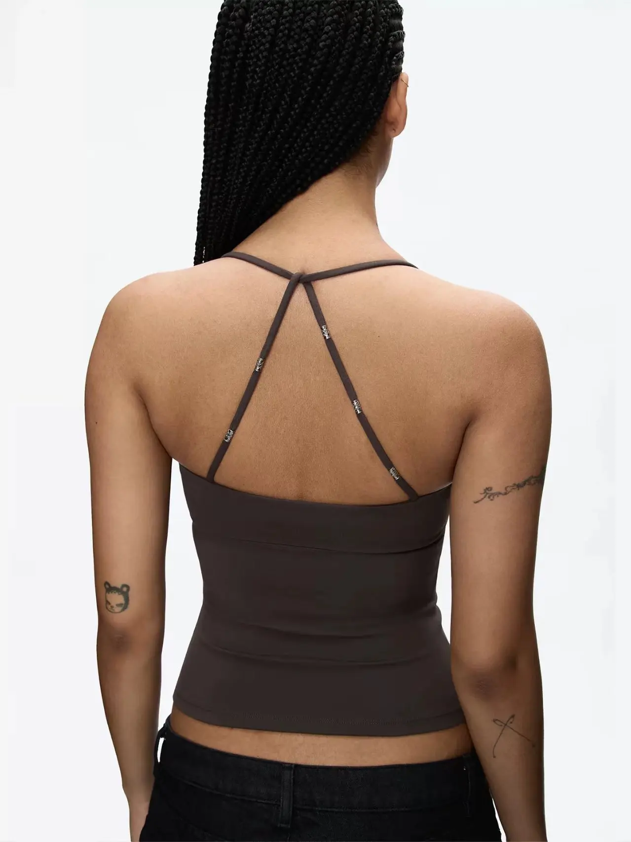 Tank Low-Cut Fitted Vest Wrap-Around Shoulder Straps Embossed Beaded Stretch Knit Tank Top