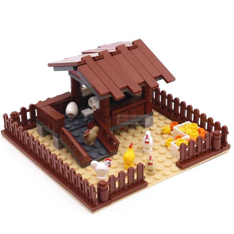 Marumine 138 pçs fazenda frango blocos de construção clássico construção moc tijolos montagem casa modelo kit crianças chrismas brinquedos