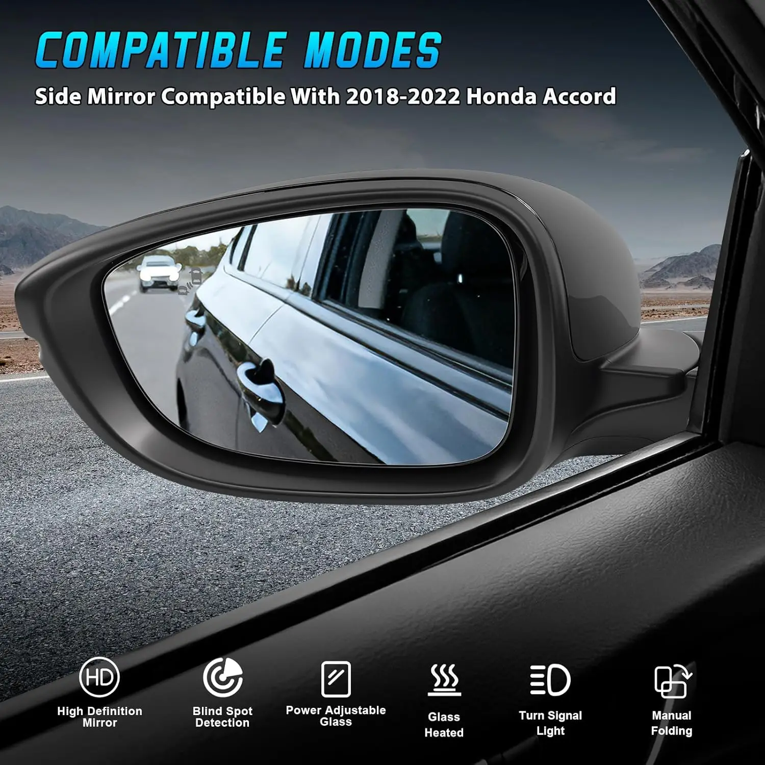 Left Car Rearview Mirror For 2018-2022 Honda Accord 2019 8Pins Blind Spot Detection Turn Signal Light Manual Folding HO1320330