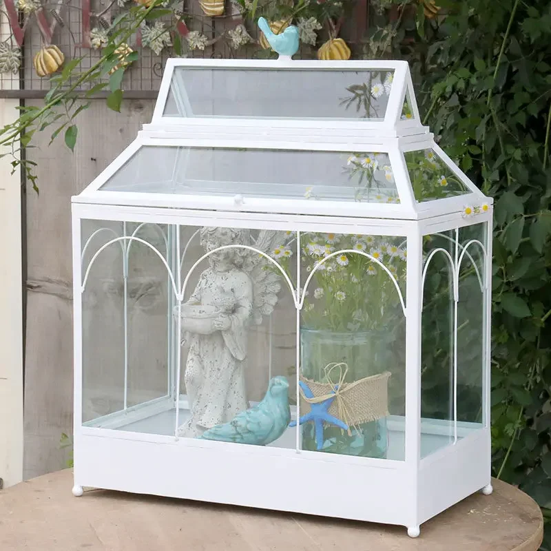 Iron glass flower house flower stand, wrought iron balcony greenhouse landscaping doll house viewing sun room