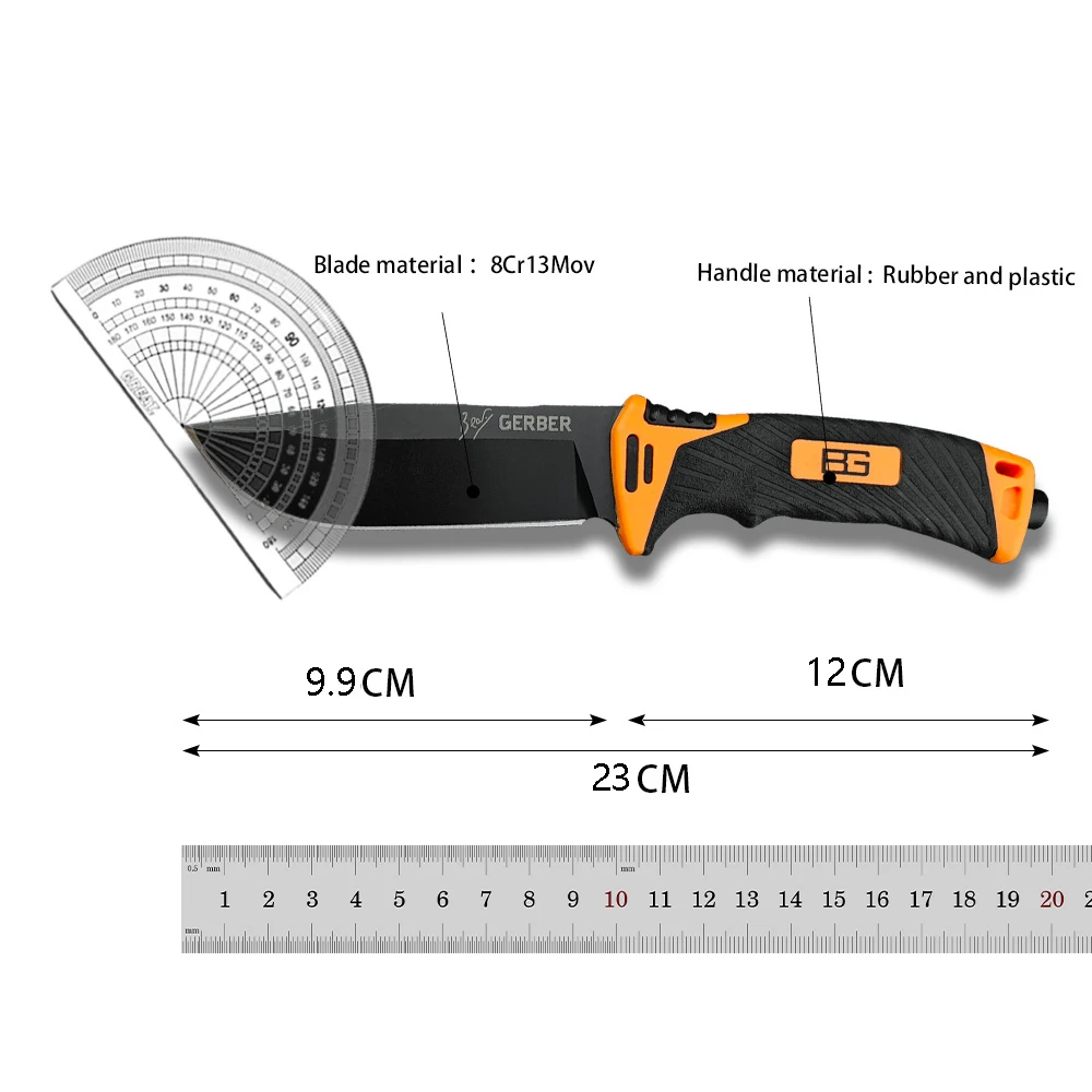 Outdoor Tactical Hunting Fixed Blade Knife 8Cr13Mov Blade Rubberized Handle Jungle Knife Self Defense Multi Tool with Sheath