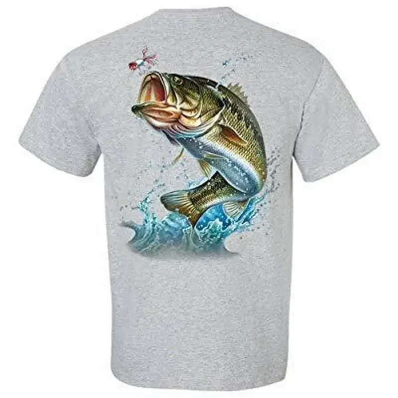 Fishing Action Bass Adult  T Shirt Sports Gray