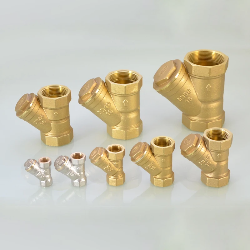 Válvula de retención de colador tipo Y de latón, filtro de válvula de 3 vías de rosca hembra de 1/4 ", 1/2", 3/8 ", 3/4", 1 ", 1,2", 2" para filtrar la impurezas de agua