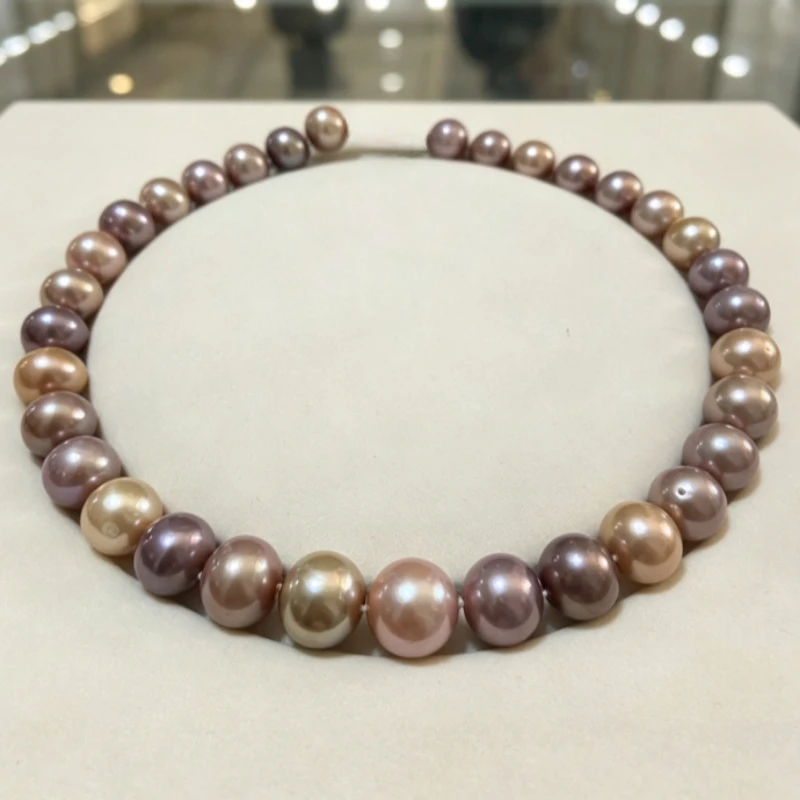 Edison Pearl Necklace, 12-15mm Round Pearls, Purple Champagne Mix, Single Strand, 925 Sterling Silver Wedding Gifts