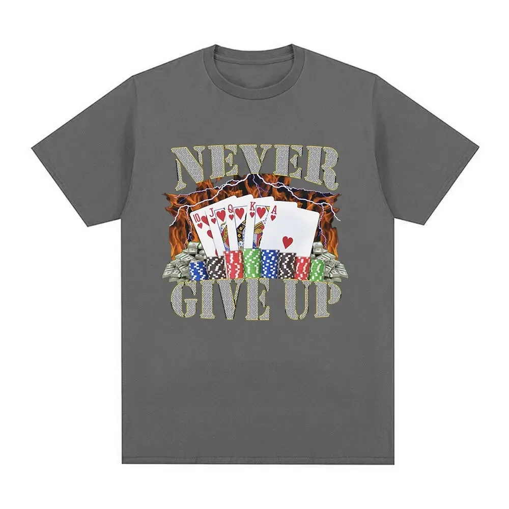 2024 Funny Never Give Up Meme Graphic T-shirt Men Clothes Fashion Hip Hop Vintage Short Sleeve T-shirts Cotton Tee Shirt