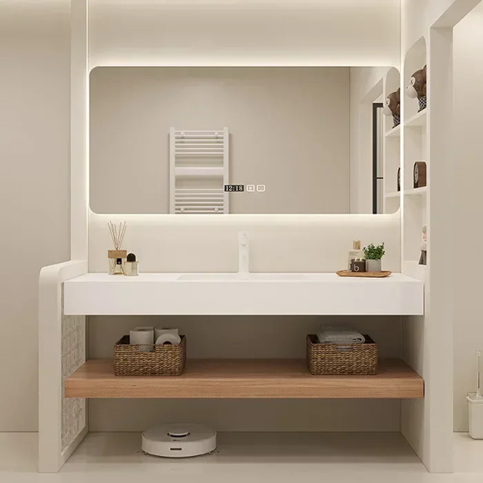 # 80-150cm Slate Wall-Mount Rectangular Bathroom Sink Floating Vanity Shelf Set Stone Resin Vessel Sinks Trough Drainage Smooth