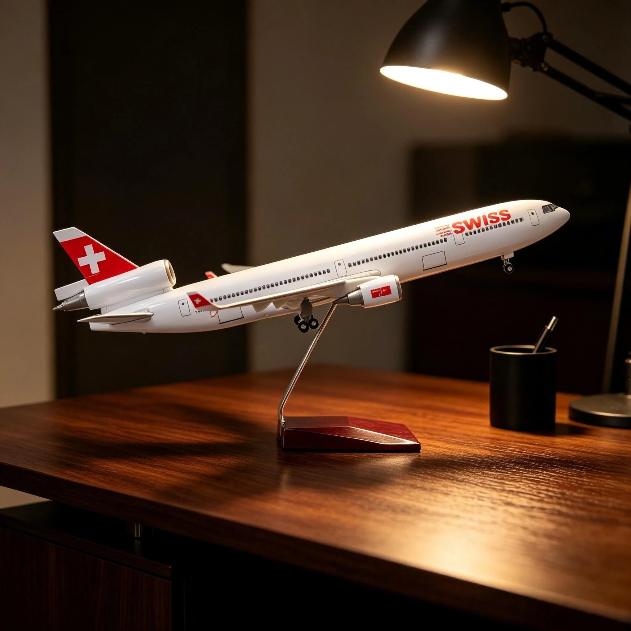 Swiss Airline MD11 Model Airplanes 1/85 Scale Plane 47CM Diecast Resin With Wheel Landing Gear For Collections And Displays