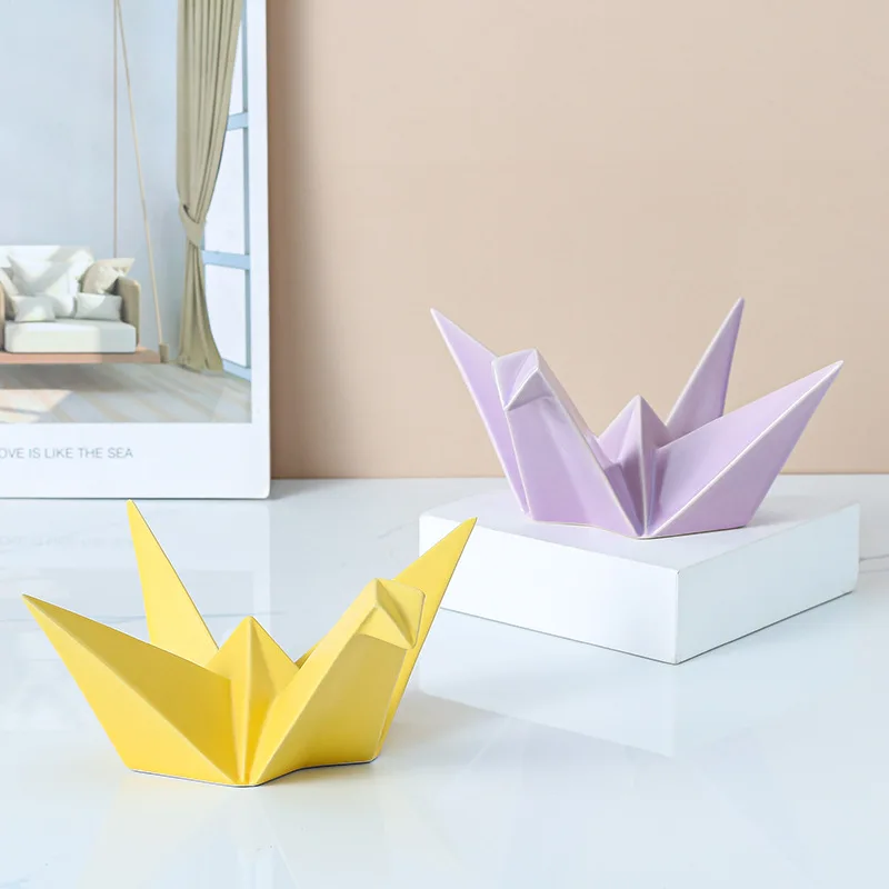 Nordic Ins Ceramic Morandi Thousand Paper Crane Sculpture Ornament Living Room Desktop Statue Crafts Home Decoration Accessories