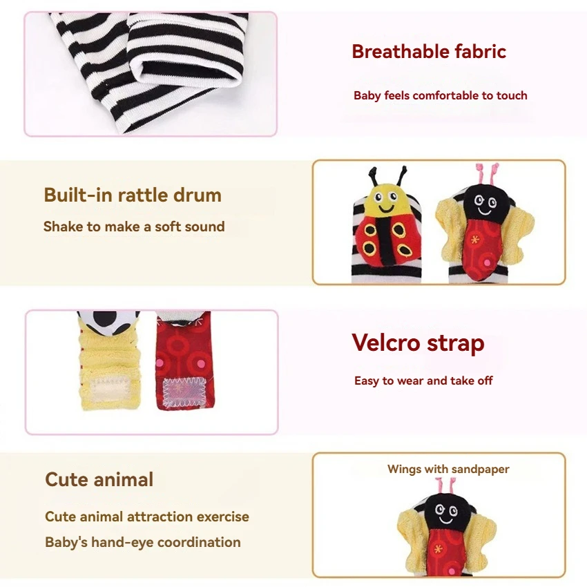 Orologio da bambino con calzini Giocattolo sonaglio per bambini Cartone animato per bambini Campana da polso per animali Giocattolo Regalo per feste Set di calzini Regali di Natale