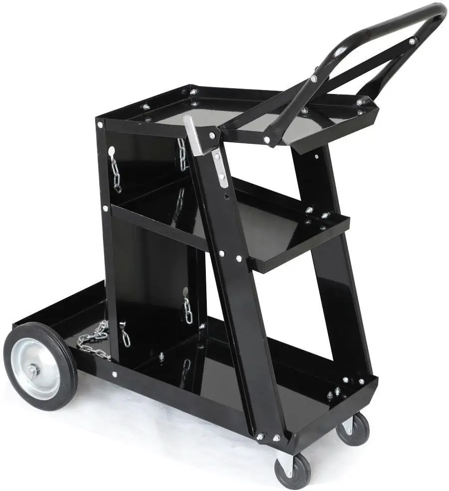 3-Tier Welding Cart Arc Plasma Cutter Welder Welding Cart Universal W/Tank Storage, 176Lbs Capacity Black