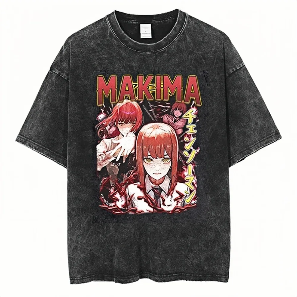 

Мужская футболка в стиле аниме с графическим принтом и бензопилой, 2026, мужские и женские хлопковые футболки с круглым вырезом, большие потертые футболки Y2K в стиле Харадзюку
