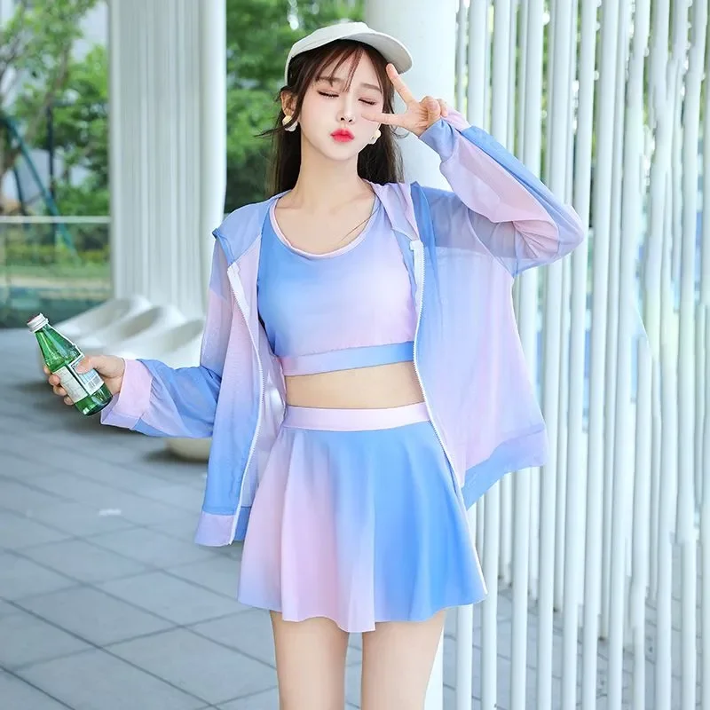 

Новый женский комплект для пляжа: консервативное парео с длинными рукавами, защита от солнца, для отпуска на море, из трех предметов, с юбкой-шортиками, для горячих источников