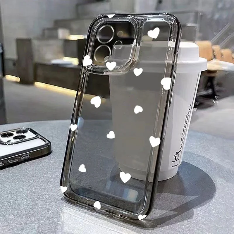 Cute Love Heart Phone Case For iPhone 16 15 14 13 12 11 Pro Max Mini X XS XR SE 7 Plus Shockproof Transparent Soft Cover Fundas