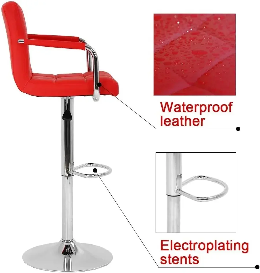 Verstellbare drehbare Barhocker, 2er-Set, Rot