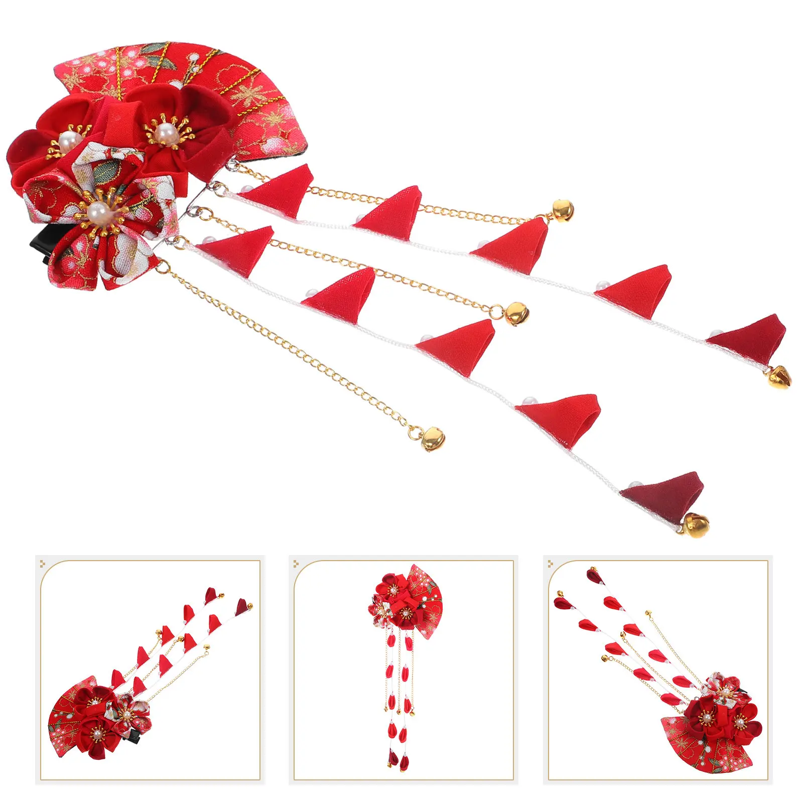 

Japanese Style Hair Clip Red Durable Lightweight Bridal Hairpin Wedding Hair Decoration Long Tassel Women