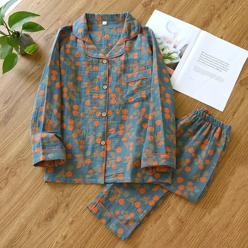 2024 Spring and Autumn New Women\'s Pajama Set 100% Cotton Flower Minimalist Long Sleeve Pants Two Piece Home Furnishing Set