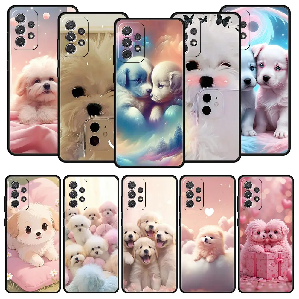 Cute Little Dog Phone Case for Samsung Galaxy A55 A35 A17 A07 A15 A13 A25 A51 A71 A72 A73 A32 A52 A52S A41 5G Soft TPU Shell Bag