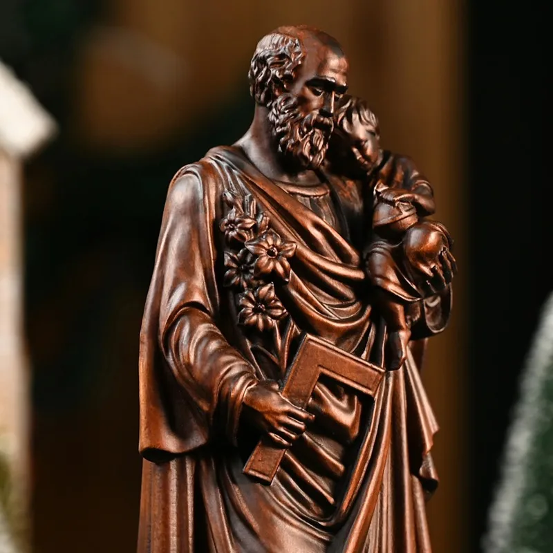Religious St Joseph Statue Holding Baby Jesus Look Figurine Catholic Ornament Desktop Home Altar Decor