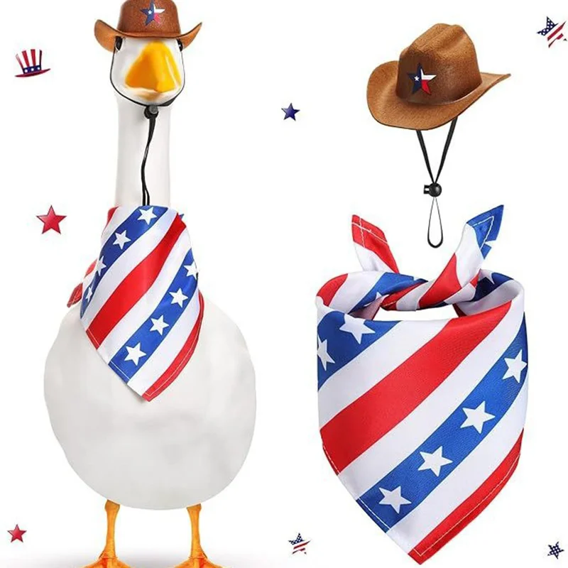 

Porch Goose Sombrero Set Mexican-Style Decorative Accessories with Colorful Pom-Pom Straw Hat Striped Bandana for Garden Goose