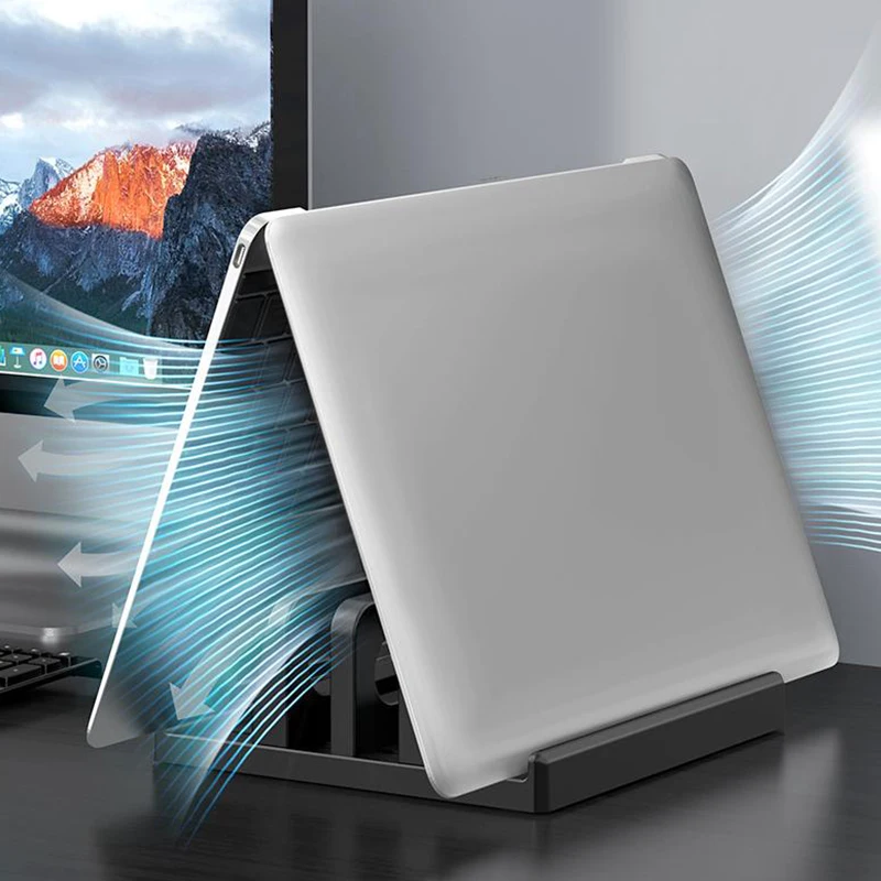 Dual-Slot Adjustable Vertical Laptop Stand ABS Plastic 4in1 Design Space-Saving