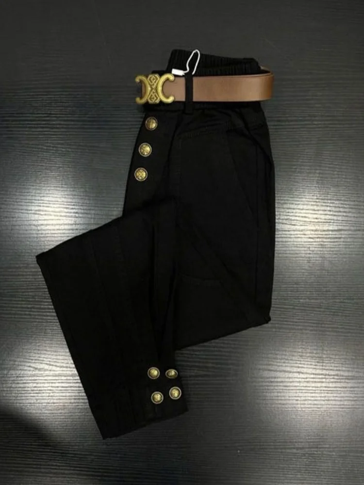 กางเกงขายาวทรงตรงเอวสูงสไตล์ลำลองแฟชั่นใหม่สำหรับฤดูใบไม้ร่วงและฤดูหนาว รุ่น Thiened Single Floing ทรงหลวมช่วยพรางหุ่น ทรงฮาร์แลน เหมาะสำหรับใส่ทำงาน