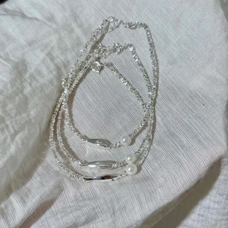 GANPUP Niedliches Fisch-Perlen-Kettenarmband für Frauen Süße Mode Neue Handkette 925 Versilbertes Schmuckgeschenk Party Alltag Pulsera – Detail 1
