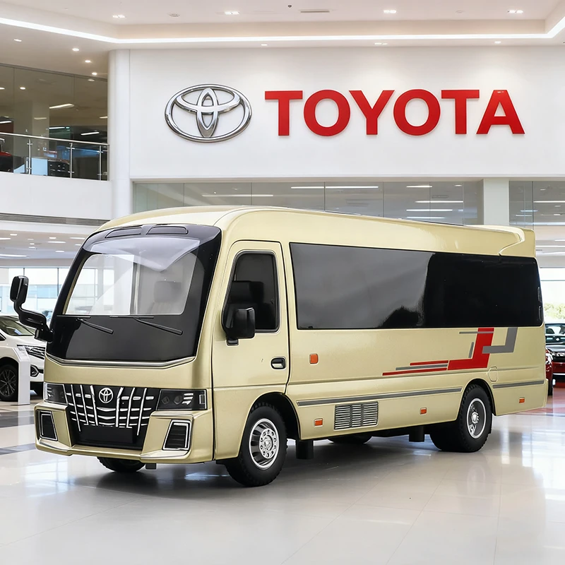 1:33 Toyota Coaster BUS Alloy Car Model Sound and Light Pull Back Children's Toy Collectibles Birthday gift