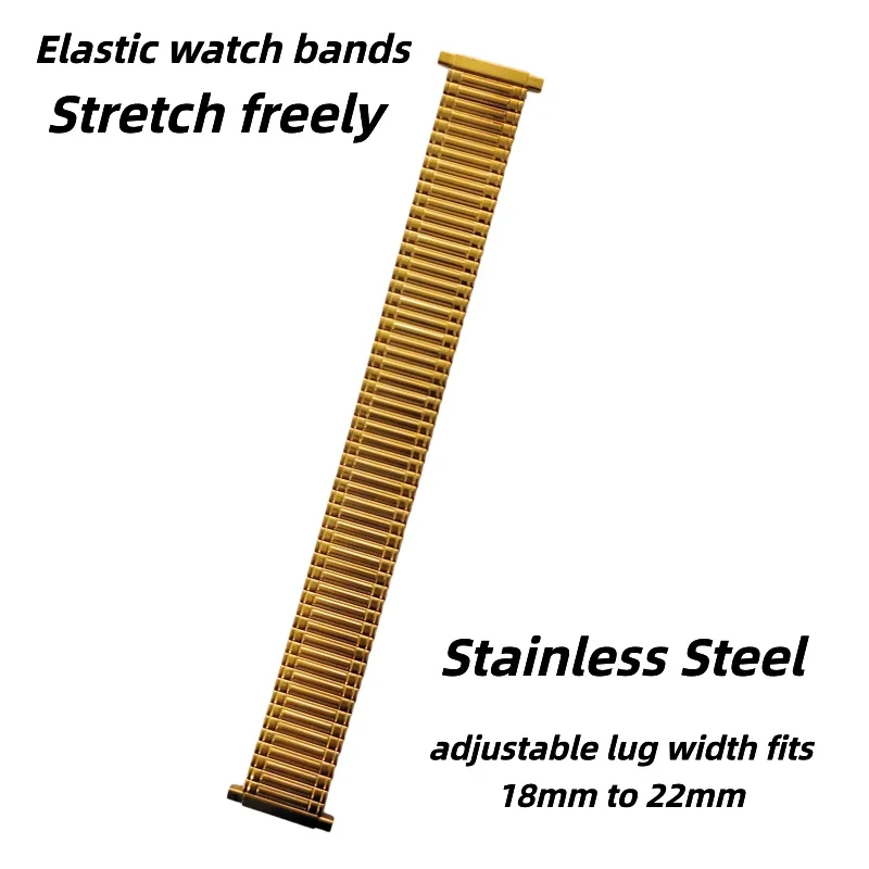 Wholesale 20PCS/Lot Gold Elastic Stainless Steel Adjustable Watch Band Lug Connector 18MM-22MM Fits Most Watch Straps