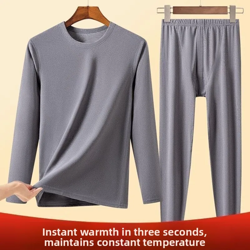 

Warm Thermal round Ne Velvet Set for Men Winter Workwear Slim Fit Long Sve T-irt And Pants Youth Autumn Winter Outfit
