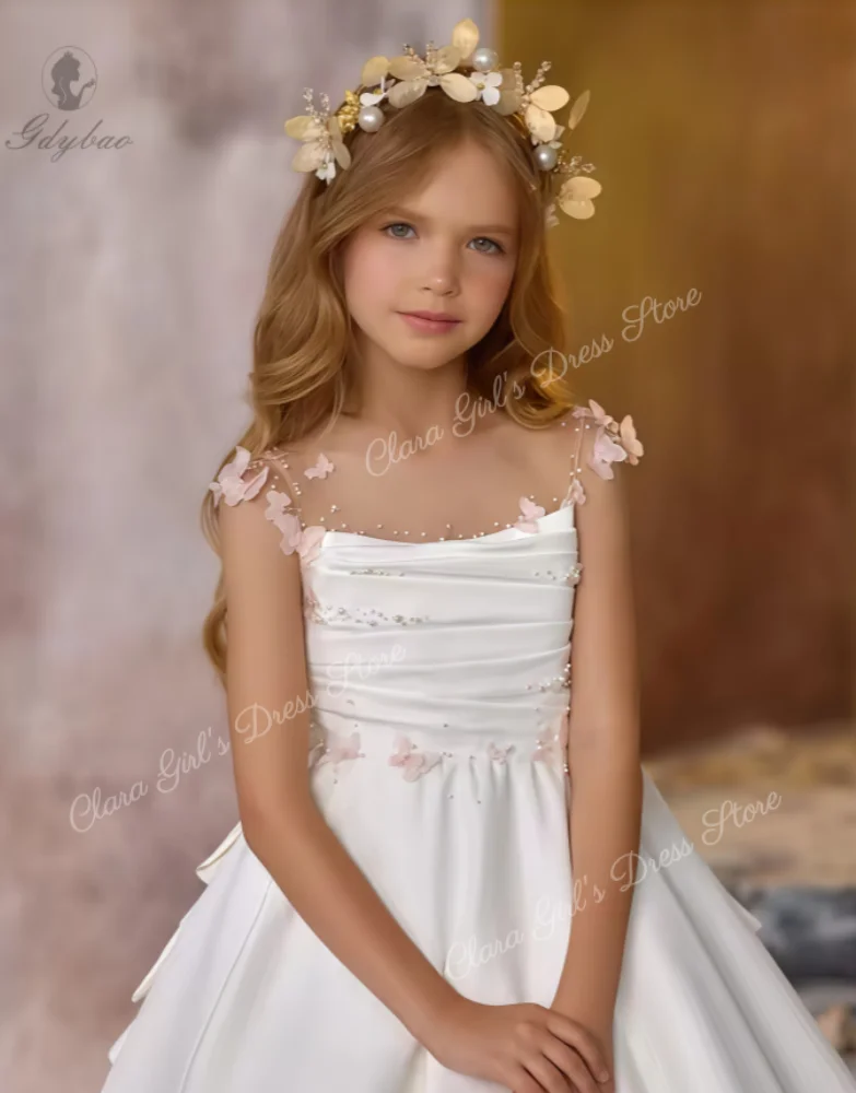 

Элегантные белые платья для девочек-цветочниц на свадьбу, индивидуальные платья для девочек на день рождения, детские платья для первого причастия