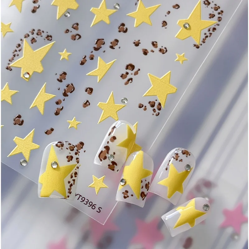 Dopamine Five-pointed Star Nail Sticker Retro Leopard Print Starlight Elegant Versatile Adhesive Nail Art Sticker Manicure Decal