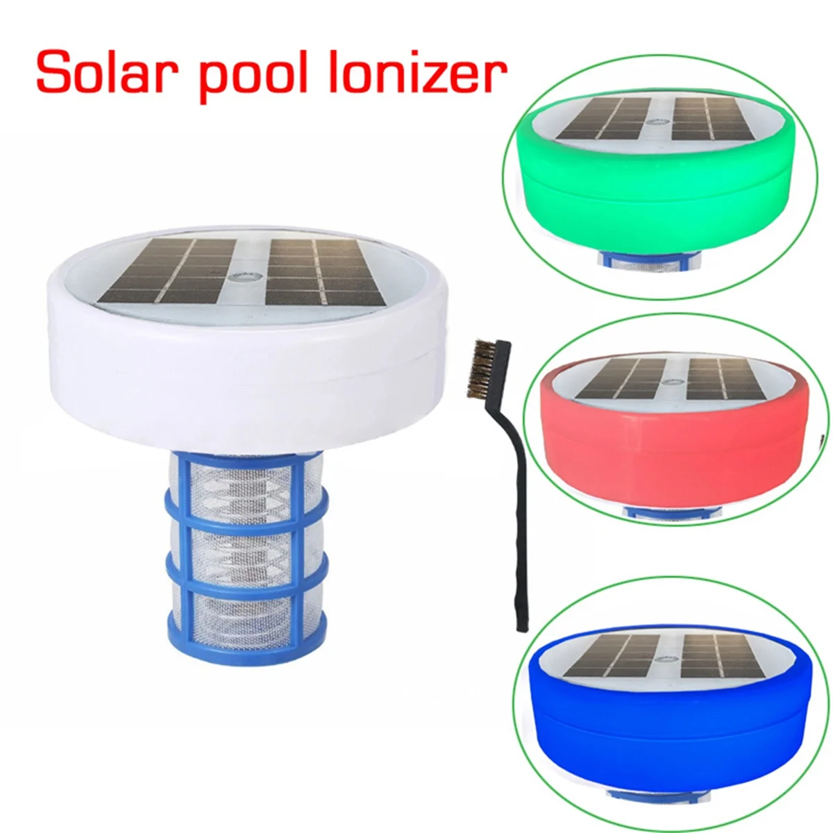 Solar Pool Ionizer, Copper Pool Ionizer Floater Auto Switching of Multi-Colored LED Night Light, Floating Pool Cleaner