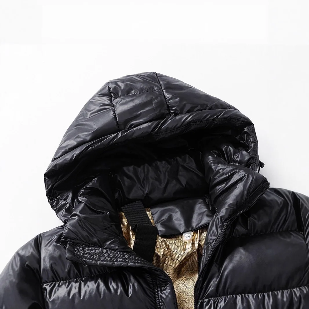 جديد الرجال الشتاء سميكة سترة قطن الذهب الأسود مقنعين معطف منتفخ دافئ في الهواء الطلق سترة يندبروف الشارع الشهير الموضة