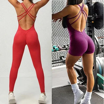 New Pad Lycra Active Wear Gym Yoga Set Women Fitness Scrunch Legging Women Workout Female Sports Outfit Suits Exercise Jumpsuit