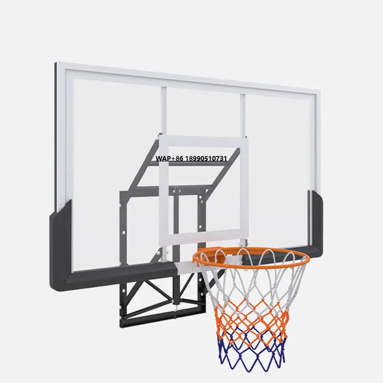 

Outdoor Basketball Games Large Tempered Glass Backboard Wall Mounted Adjustable Basketball Hoop Stand and Rim