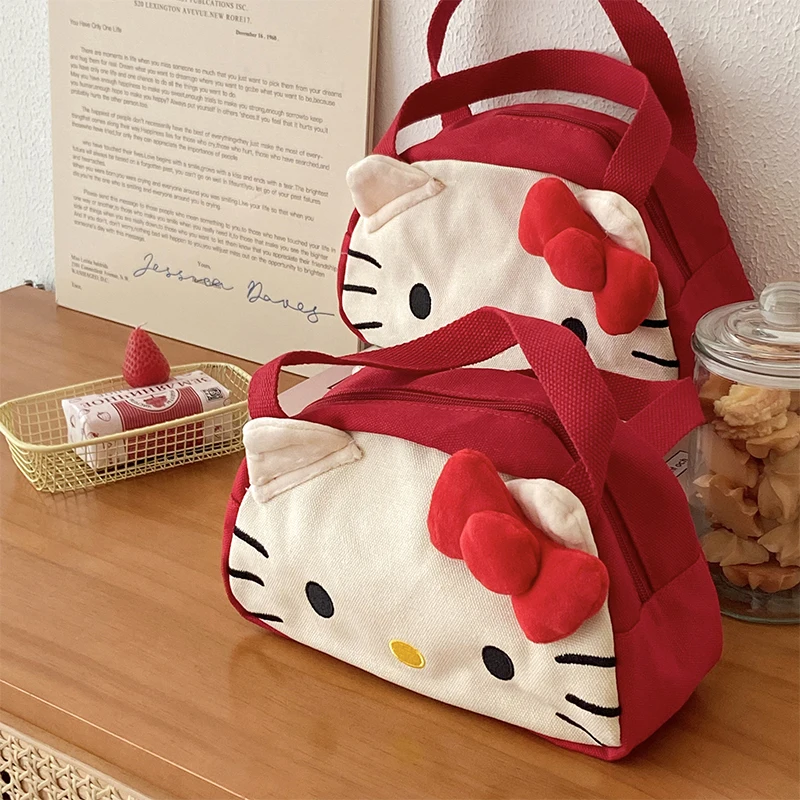 Kawaii Sanrio Hello Kitty Makeup Bag Anime Student Cartoon Portable Toiletries Cosmetic Storage Canvas Bag Cute Handbag Girls