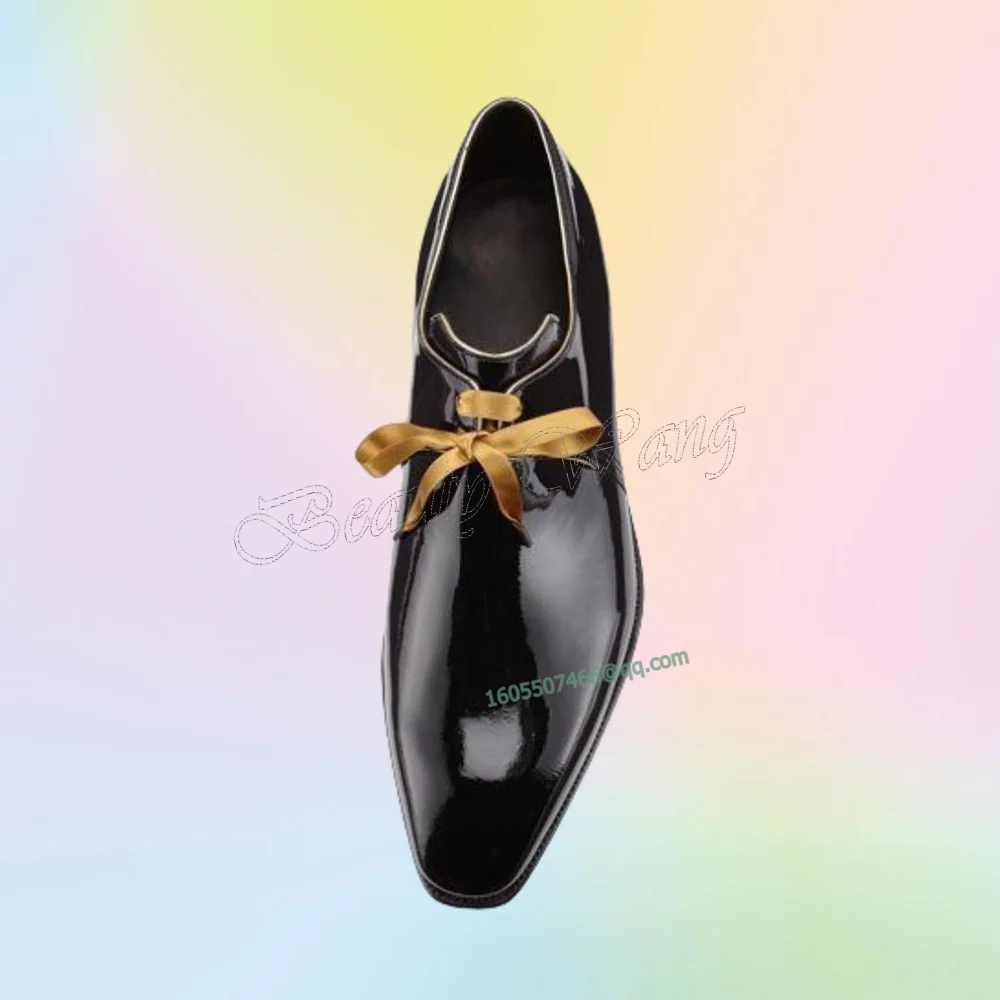 

Black Patent Yellow Bow Knot Pumps Men Shoes Tied Decor Men's Dress Shoes Gentlemen Slip on Party Shoes Big Size 47 Sprig Autumn