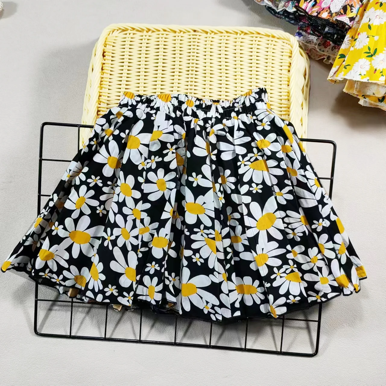 Mädchen-Rock aus Baumwolle mit Blumenmuster, Prinzessin, Hundert-Falten, süßer großer Mädchen-Tutu-Rock, elastische Taille, Minirock, Kinderrock – Detail 7