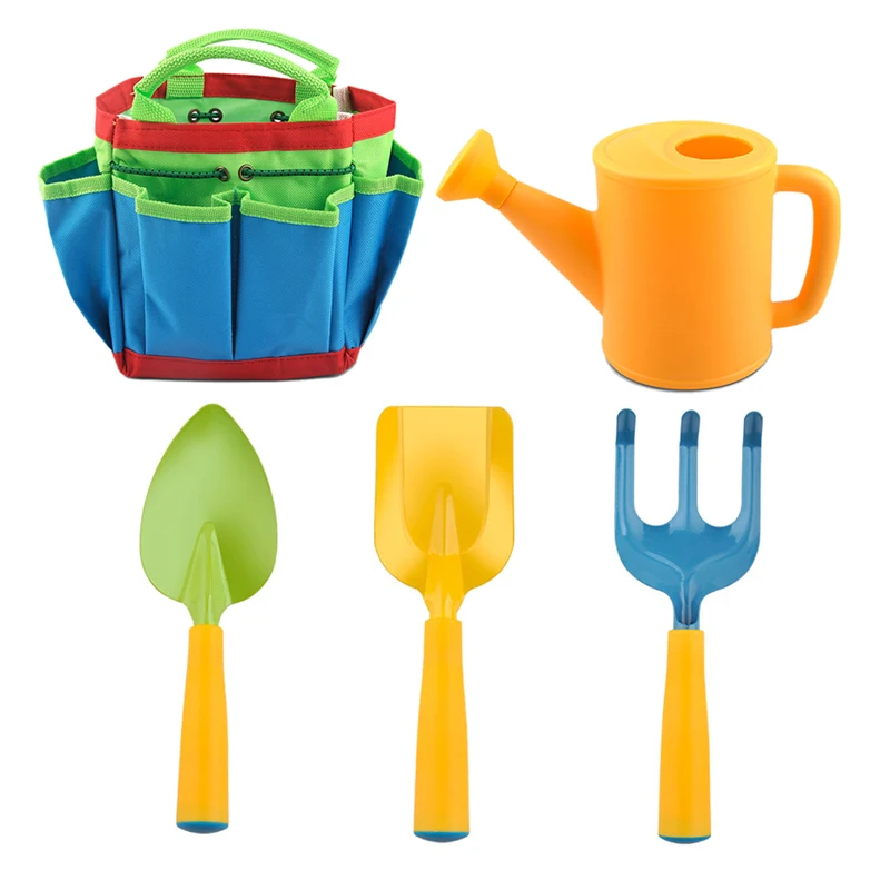 

Kids Children Gardening Tools Toy Set Including Watering Can Shovel Rake Trowel Garden Tote Bag for Outdoor Supplies